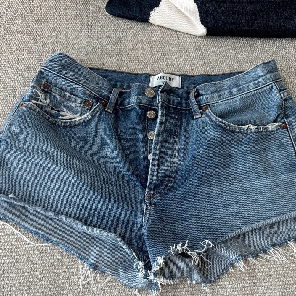Agolde Distressed Blue Jean Shorts